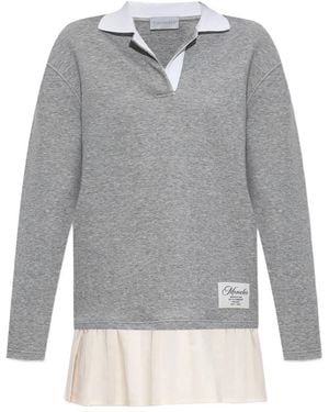 Moncler Pleated-Panel Polo Dress - Grey