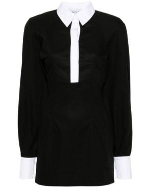 ROWEN ROSE Contrasting-Trim Cotton Shirtdress - Black