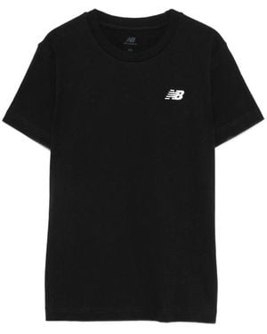 New Balance Logo-Embroidered T-Shirt - Black