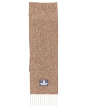 Vivienne Westwood Orb-Patch Fringed Scarf - Natural