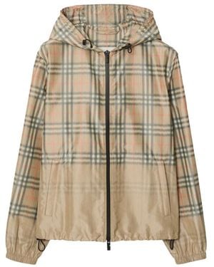 Burberry Gradient Check Hooded Lightweight Jacket - Natural