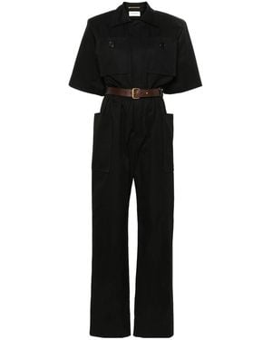Saint Laurent Short-Sleeve Cotton Jumpsuit - Black