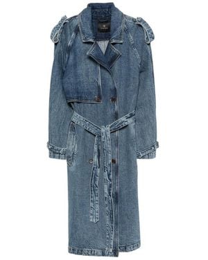 Anine Bing Rickie Double-Breasted Belted Denim Coat - Blue
