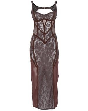 The Attico Lace-Panelled Midi Dress - Brown