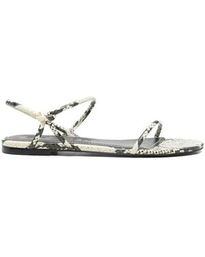 STAUD Open Toe Strappy Snakeskin Print Shoes - White
