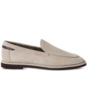 Brunello Cucinelli Suede Loafers With Shiny Detail - White
