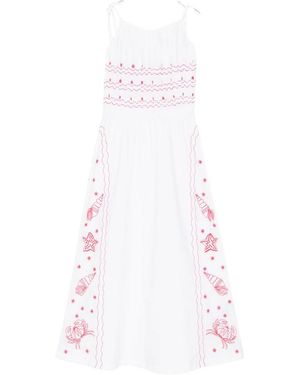 Maison Labiche Floral-Embroidered Midi Dress - White