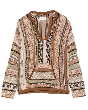 Laneus Patterned Knitted Hoodie - Brown