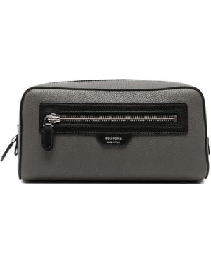 Tom Ford Logo-Plaque Pebbled Wash Bag - Black