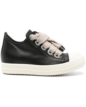 Rick Owens Oversized-Lace Leather Sneakers - Black