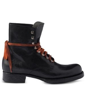 Prada Leather Laced Booties - Black