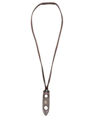 Eraldo Flower-Embroidered Leather Glasses Necklace - Metallic