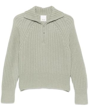 Allude Ribbed-Knit Zip-Up Jumper - Green