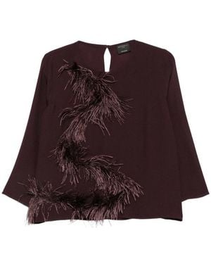 Antonelli Feather-Trim Long-Sleeve Top - Brown