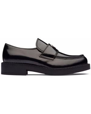 Prada Chocolate Brushed Leather Loafers - Black