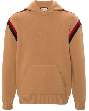 Gucci Web-Stripe Wool Hoodie - Brown