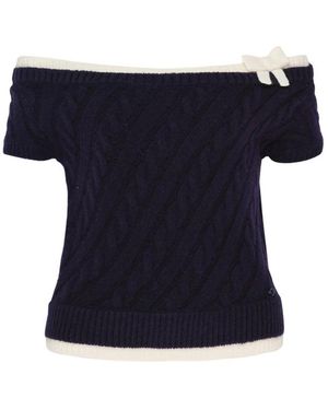 ShuShu/Tong Bow-Detail Cable-Knit Jumper - Blue