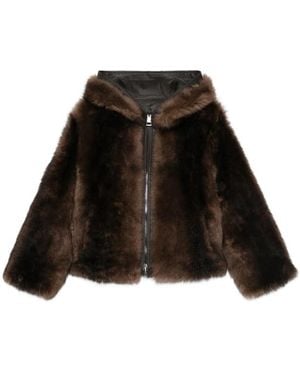 Suprema Reversible Hooded Shearling Jacket - Black