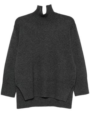 Calvin Klein Lux High-Neck Side-Slit Sweater - Black