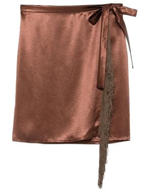 THE NINA STUDIO Fringe-Trim Wrap Skirt - Brown
