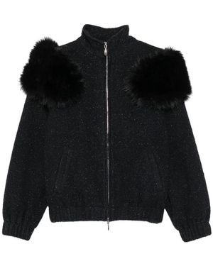 ShuShu/Tong Faux-Fur Trim Flecked Coat - Black