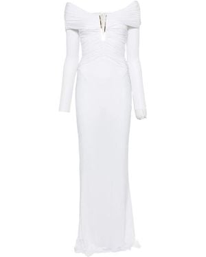 Elisabetta Franchi Off-The-Shoulder Ruched Maxi Dress - White
