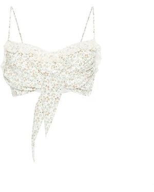 Ermanno Scervino Sleeveless Silk Top With Floral Print - White