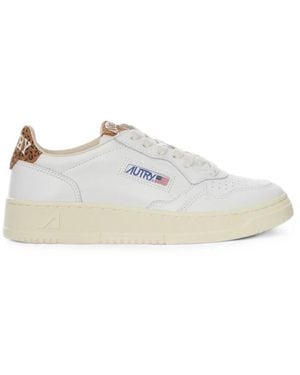 Autry Leopard-Print Paneled Sneakers - White