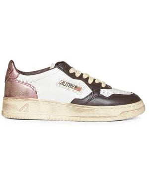 Autry Perforated-Toe Metallic-Insert Sneakers - Natural
