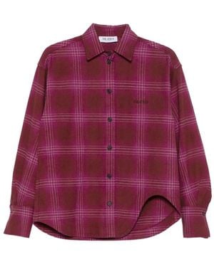 The Attico Checked Curved-Hem Shirt - Purple