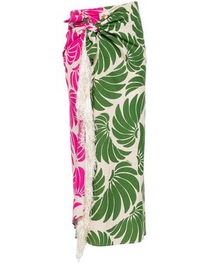 FARM Rio Fringed Edge Floral Print Skirt - Green