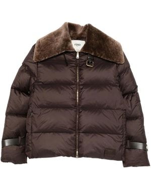 Fendi Shearling-Collar Ski Jacket - Brown