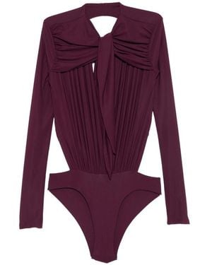 Amazuìn Anais Pussy-Bow Open-Back Bodysuit - Purple