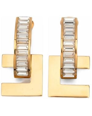 Elisabetta Franchi Crystal-Embellished Logo Earrings - Metallic