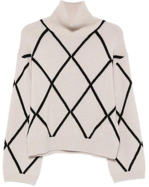 Allude Argyle-Pattern Roll-Neck Jumper - Multicolour