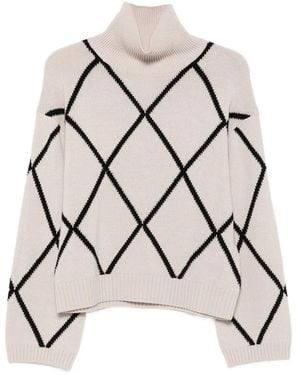 Allude Argyle-Pattern Roll-Neck Jumper - Multicolour
