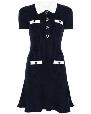 Self-Portrait Collared Button-Detail Mini Dress - Blue