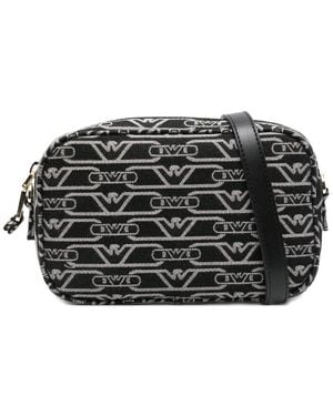 Emporio Armani Logo-Monogram Crossbody Bag - Black