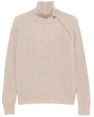 Allude Ribbed Zip-Neck Jumper - Natural