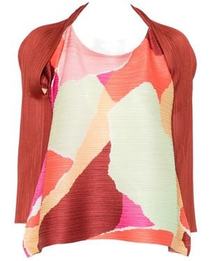 Pleats Please Issey Miyake Pleated Abstract-Print Top - Red