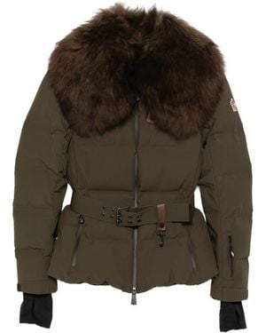 Moncler Belted Faux-Fur Collar Jacket - Green