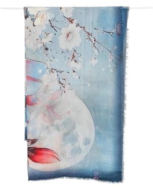 D'Aniello Floral-Print Frayed Scarf - Blue