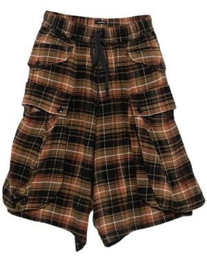 R13 Check-Pattern Cargo Shorts - Brown