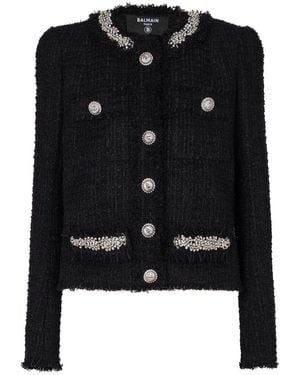 Balmain Embroidered Tweed Jacket - Black