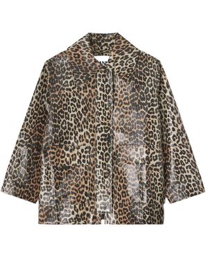 Ganni Laminated Cotton Canvas Jacket - Brown