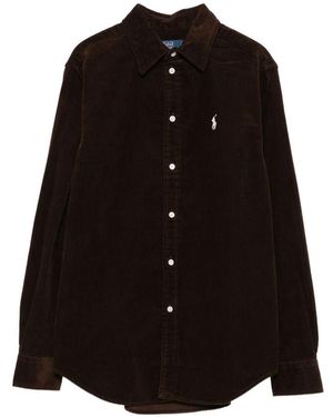 Ralph Lauren Corduroy Embroidered-Logo Shirt - Black