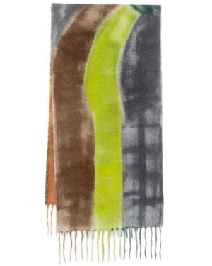 Altea Abstract-Print Fringed Scarf - Green