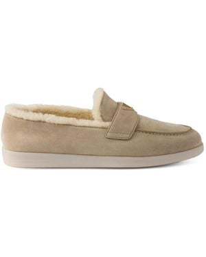 Prada Suede Shearling Loafers - Natural