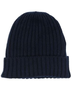 Fedeli Ribbed Cashmere Beanie - Blue
