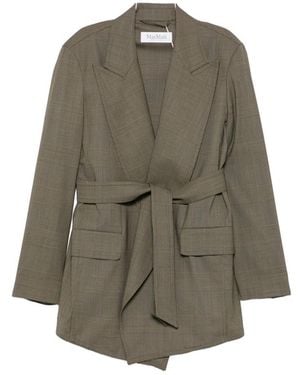 Max Mara Checked Belted Blazer - Gray